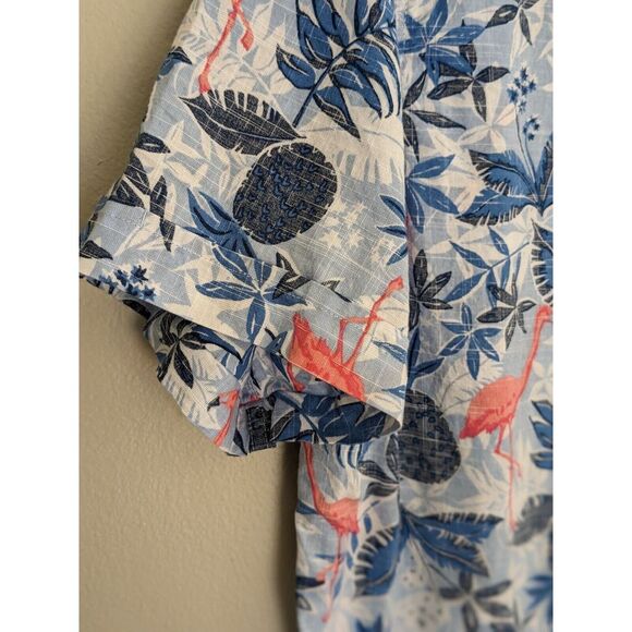 Izod Saltwater Tropical‎ Shirt Adult L Blue Pink Flamingos Button Short Sleeve - Picture 5 of 5